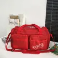 Large capacity red travel duffel bag with multiple pockets, perfect for sports fitness and weekend trips. - Red