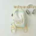Japanese style canvas backpack with cute plush pendant, casual student school bag for daily use - Beige Blue Small Size with Plush Pendant