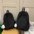 Minimalist black student backpack casual daily school bookbag lightweight versatile daypack - S / With Pendant / Black
