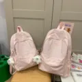 Casual solid pink school backpack for students cute daily travel book bag for girls. - S / With Pendant / Pink