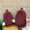 Minimalist solid color casual backpack for women, lightweight school bag for college students. - S / With Pendant / Red
