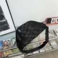 Black checkerboard canvas chest bag, casual sports crossbody bag for students and daily wear. - Black
