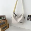 Canvas Messenger Bag, Off-White Casual Crossbody Bag, Minimalist Daily Shoulder Bag - Basic Style / White