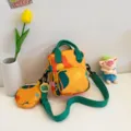 Cute Japanese style canvas crossbody bag with floral print, small handbag and coin purse. - Yellow
