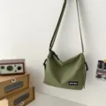 Japanese style solid color canvas crossbody bag for women casual commuter messenger shoulder bag. - Basic Style / Green