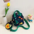 Cute Japanese style canvas crossbody bag with abstract colorful patterns and a small round pouch. - Blue