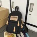 Black Canvas Chest Bag Casual Travel Backpack Functional Daypack for Men Women - Black