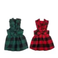 Cute plaid pet dress for dogs and cats, stylish ruffle and bow design for small pets. - Red + Dark Green