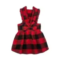 Cute red black buffalo plaid pet dress with ruffles and bow for small dogs and cats spring - S / Red