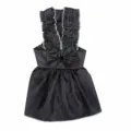 Black and white pinstripe pet dress with cute ruffles and waist bow for dogs and cats. - S / Black