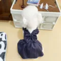 Cute striped dog dress princess pet apparel for small dogs and cats with bow and ruffles - S / Black