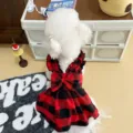 Red and black plaid pet dress with big bow, cute princess skirt for small dogs like poodle bichon. - S / Red Plaid