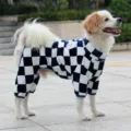 Combinaison pour chien en polaire douce à carreaux bleu et blanc pour petits animaux en hiver. - S (étiquette chiot dessin animé) / Damiers Bleus