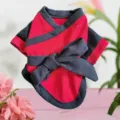 Adorable costume kimono samouraï pour chien, vêtements chauds d'hiver pour animal avec nœud. - S / Rouge Ceinture Noire