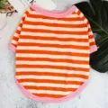 Gestreiftes Hunde T-Shirt Sommer Haustier Kleidung rosa Rundkragen Welpenkleidung - Orange