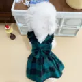 Cute plaid dog dress with bow and ruffles, perfect princess outfit for small dogs and cats. - S / Dark Green Plaid