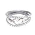 Multi-layer rhinestone leather wrap bracelet for women featuring heart clasp and crystal stones - Gray