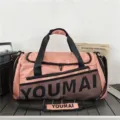 Pink large capacity travel duffel bag with shoulder strap for sports, fitness and short trips - Pink