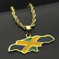 Golden stainless steel rope chain necklace featuring a detailed Jamaica map pendant design. - Gold