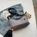 Vintage casual canvas crossbody bag for women, stylish contrast color messenger shoulder bag. - With Pendant / Gray