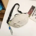Beige casual crossbody sling bag for women and men, stylish chest bag with adjustable strap. - With Green Lanyard / White