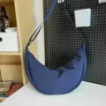 Dark blue crescent shoulder bag, casual large capacity nylon crossbody bag for daily use. - Dark Blue