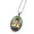 Tree of Life Necklace Time Gem Glass Pendant Vintage European Style Jewelry Accessory - Silver A