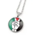 Collana Con Pendente Bandiera Palestina Segno Pace Cabochon Vetro Catena Argento - Argento A
