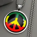 Retro peace sign glass dome pendant necklace with silver box chain, vintage fashion jewelry. - 60CM / Silver