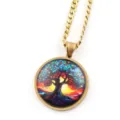 Collana con ciondolo in acciaio inossidabile cabochon in vetro Albero della Vita colorato. - Oro A
