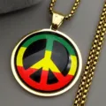 Close-up detail of the vintage gold peace sign pendant necklace with vibrant colors. - 60CM / Gold