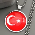 Collana con ciondolo cabochon in vetro bandiera turca catena acciaio stile vintage - 60CM / Argento