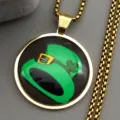 Gouden ketting met groene hoed tijdsteen hanger, gedetailleerd overzicht van sieraden. - 60CM / Goud