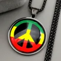 Vintage peace sign time gemstone pendant necklace with black chain for women daily wear - 60CM / Black