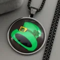 Gotische stijl zwart metaal tijd steen hanger ketting met unieke groene hoed stijl. - 60CM / Zwart