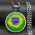 Collana con ciondolo gemma tempo calcio in acciaio inossidabile design bandiera Brasile. - 60CM / Argento