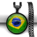 Collana con ciondolo a cupola in vetro pallone calcio bandiera brasile catena maglione - 60CM / Nero