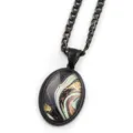Collana con ciondolo a gemma del tempo ovale nera con motivo galassia stellata per donne. - Nero A