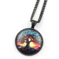 Collana con Pendente Albero della Vita in Acciaio Inossidabile Vetro Gioiello Variante - Nero A