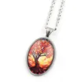 Tree of Life Glass Gemstone Oval Pendant Necklace with Silver Chain Fashion Jewelry - Silver B