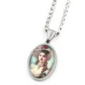 Collana con ciondolo ritratto in vetro ovale vintage da donna accessorio moda. - Argento A