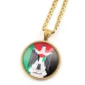 Collier pendentif drapeau de Palestine, chaîne dorée, bijou en verre dôme anti-guerre. - Or B