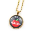 Collier pendentif pomme remerciement professeur, chaîne dorée cabochon verre cadeau éducateur. - Or B