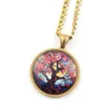 Collier arbre de vie en acier inoxydable doré, pendentif rond en verre peint bijou option. - Or B