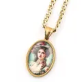 Collana con ciondolo ritratto ovale vintage da donna, gioielli di moda catena color oro - Oro A