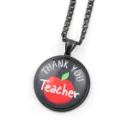 Collier pendentif dôme en verre rond en métal noir avec design de pomme de professeur cadeau. - Noir B