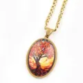 Gold Stainless Steel Tree of Life Oval Pendant Necklace Elegant Women Jewelry Gift - Gold B