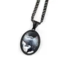 Collier pendentif gemme ovale noir élégant avec motif d'art fluide ciel étoilé abstrait - Noir B