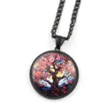 Collier pendentif cabochon en verre arbre de vie en acier inoxydable chaîne noire - Noir B