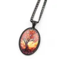 Tree of Life glass cabochon pendant necklace with gunmetal chain for daily fashion wear - Black B